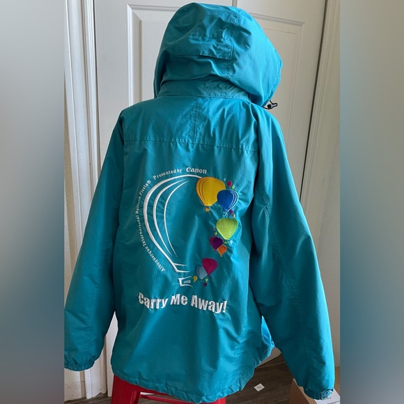 2018 Albuquerque Inter'l Balloon Fiesta Jacket LG Blue Embroidered Carry Me Hood - Picture 1 of 16